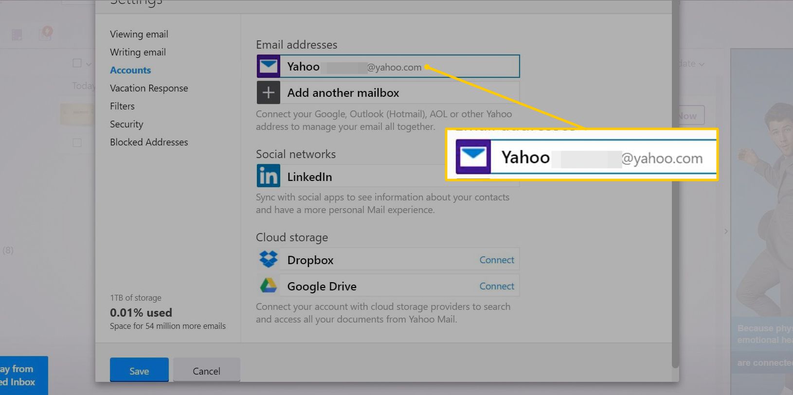 Účet Yahoo v Yahoo Mail