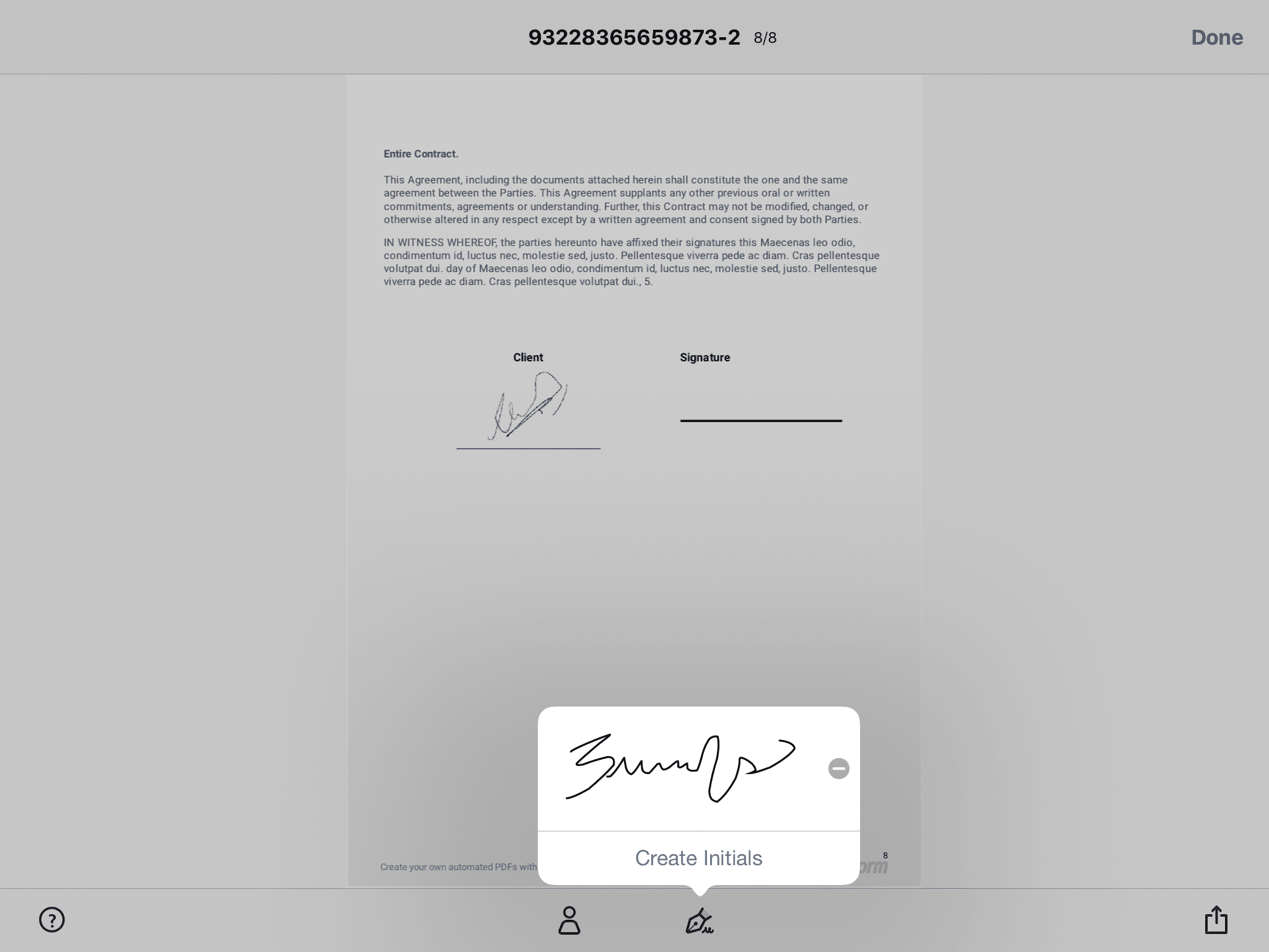 Výběr podpisu v aplikaci Adobe Fill & Sign
