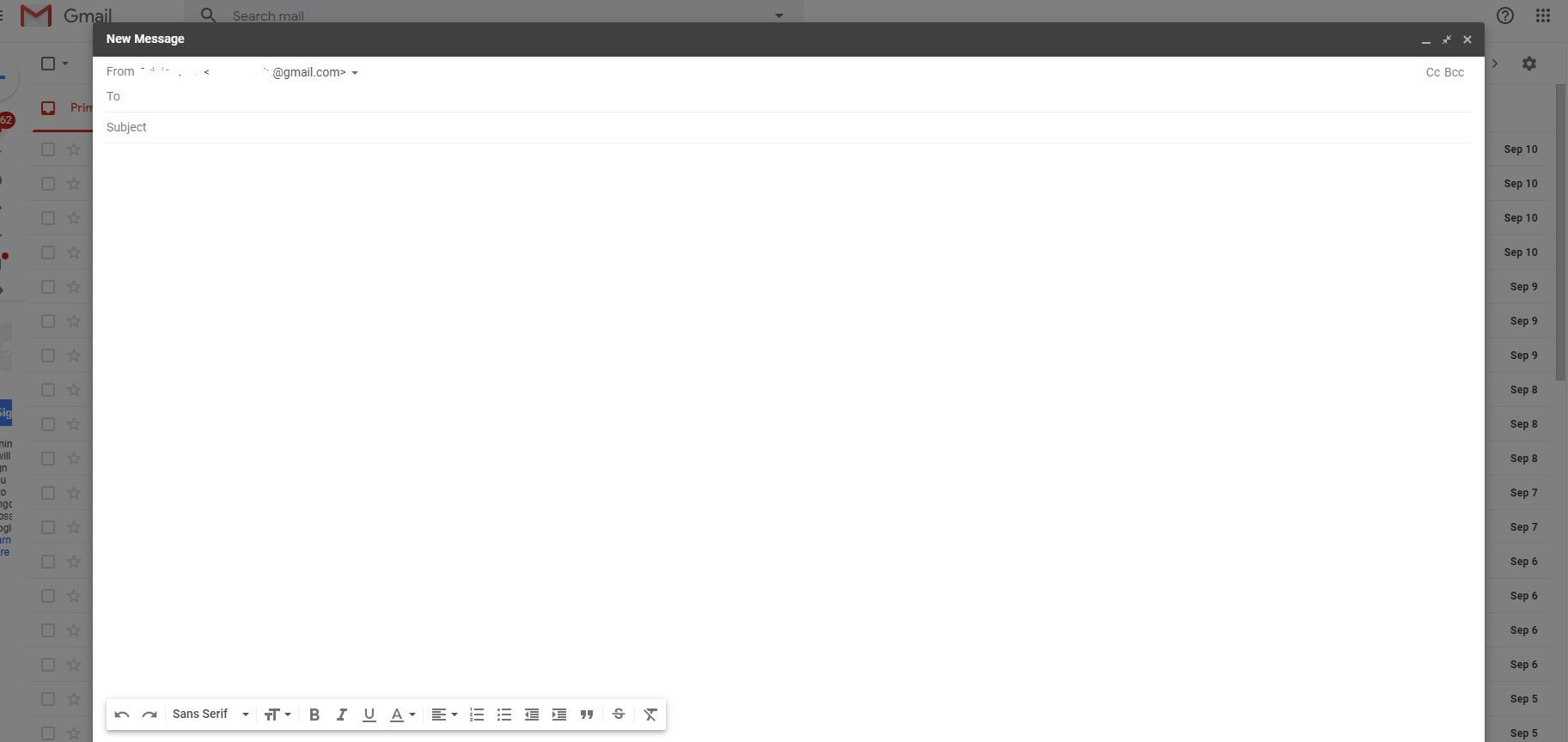 Snímek obrazovky Psát v Gmailu