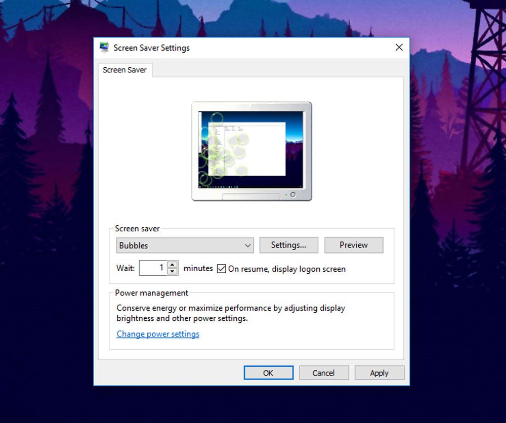 Nastavení spořiče obrazovky Windows 10
