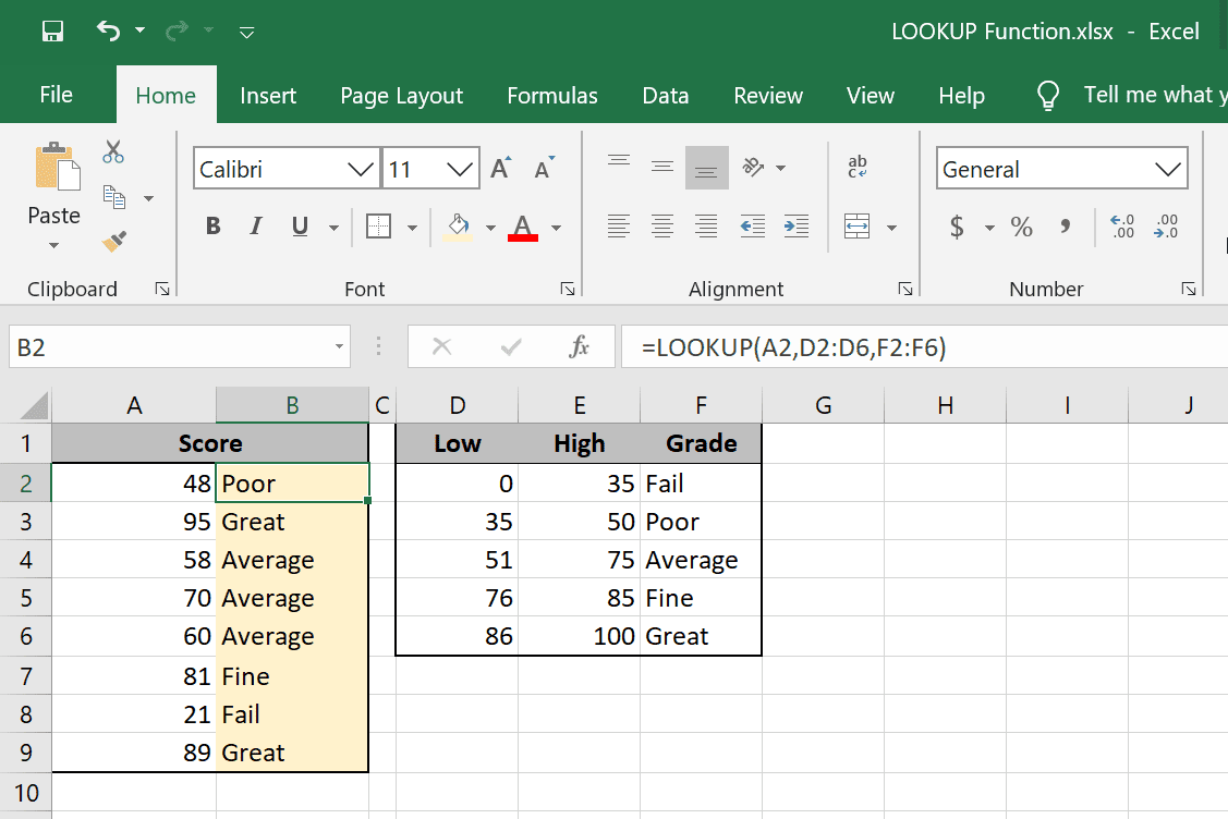 Příklady funkcí aplikace Excel LOOKUP