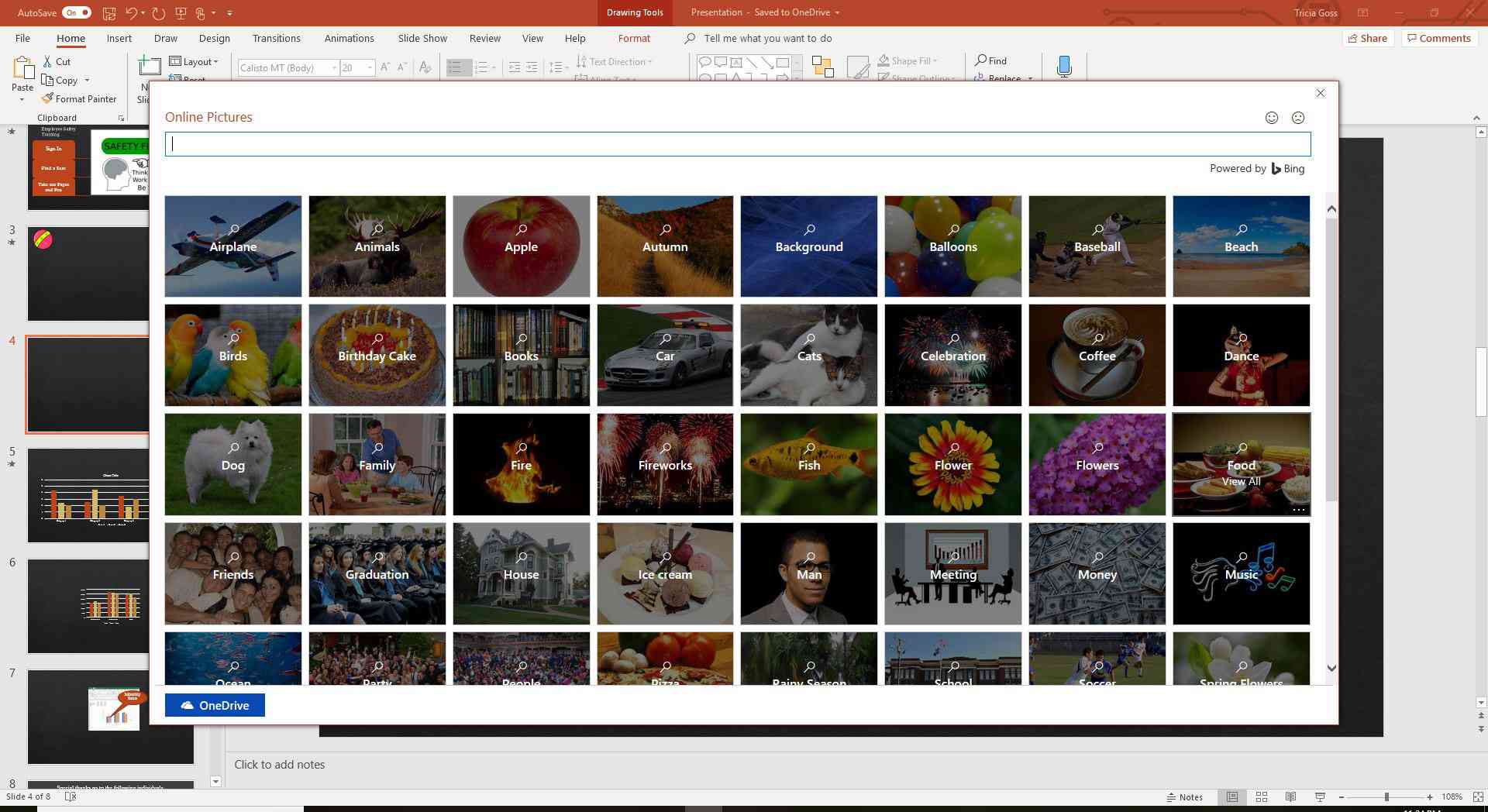 Snímek obrazovky pro výběr obrázku v PowerPointu.