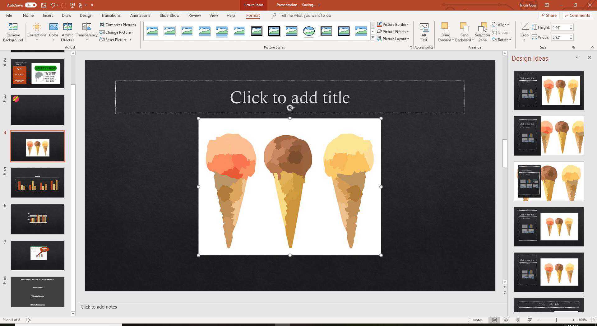 Snímek obrazovky, jak změnit velikost obrázku v PowerPointu.