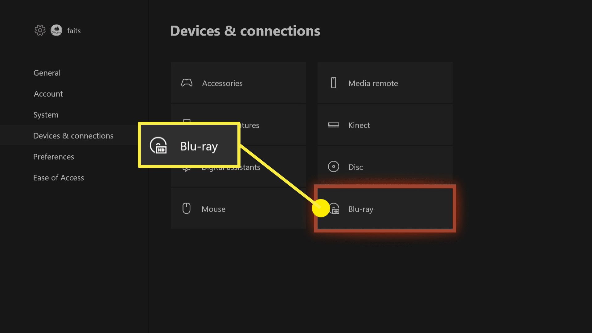 Snímek obrazovky nabídky zařízení a připojení pro Xbox One.