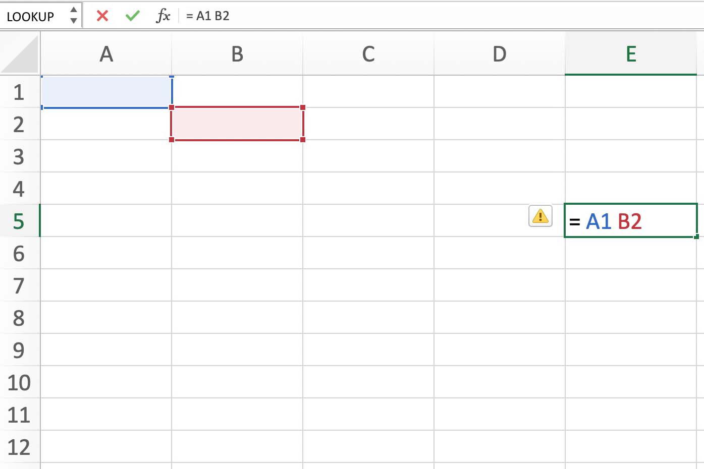 Snímek obrazovky aplikace Excel s chybou NULL