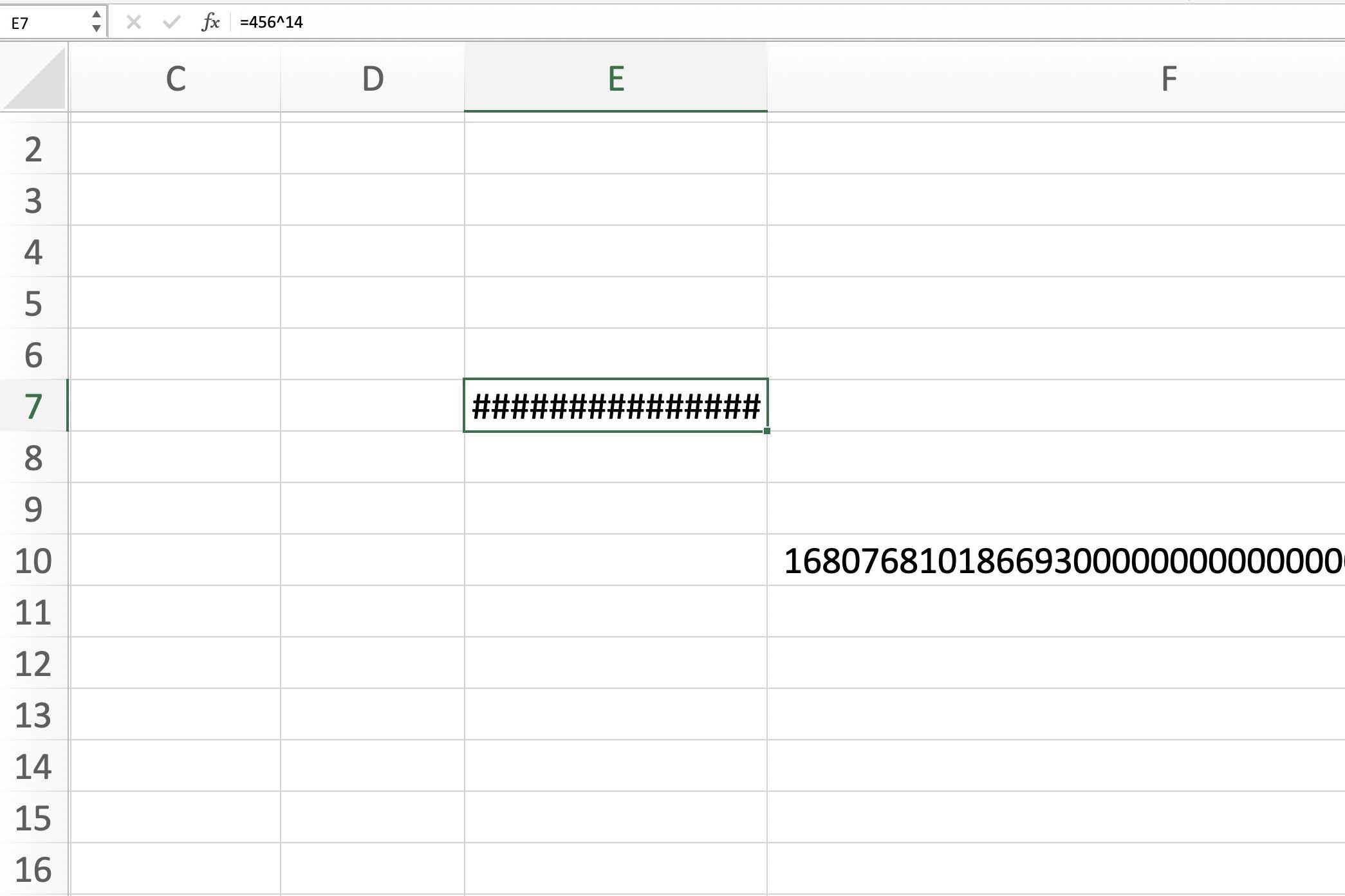 Snímek obrazovky aplikace Excel zobrazující hashtagy v buňce