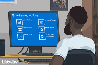 Ilustrace osoby používající pokročilé možnosti spuštění v počítači se systémem Windows