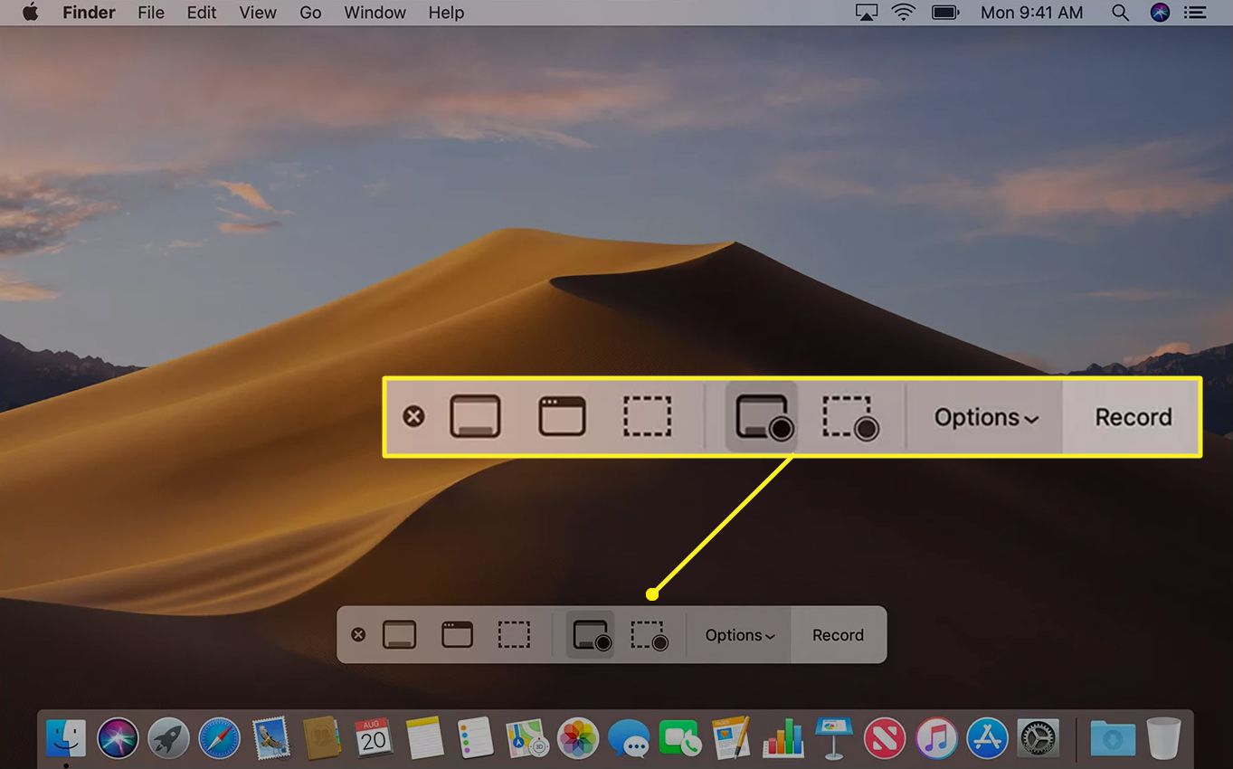Panel nástrojů pro nahrávání obrazovky Mac