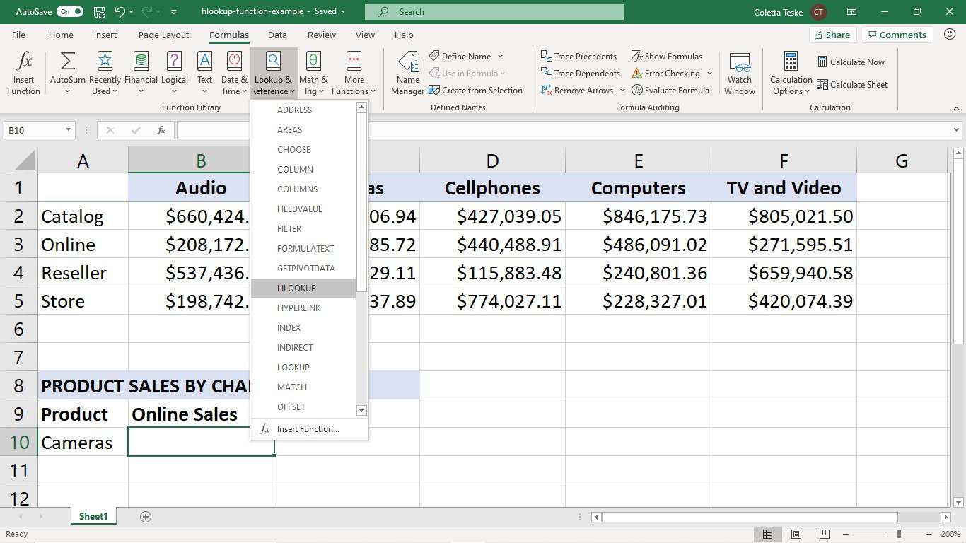 Karta Vzorce v aplikaci Excel se zobrazenými funkcemi Vyhledávání a reference