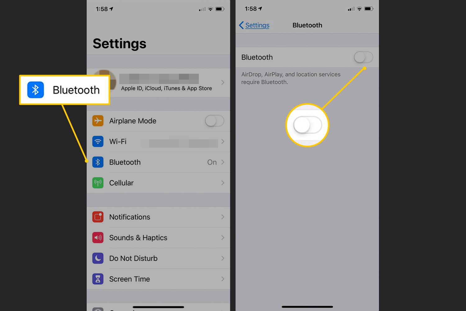 Bluetooth, V nastavení iOS vypněte
