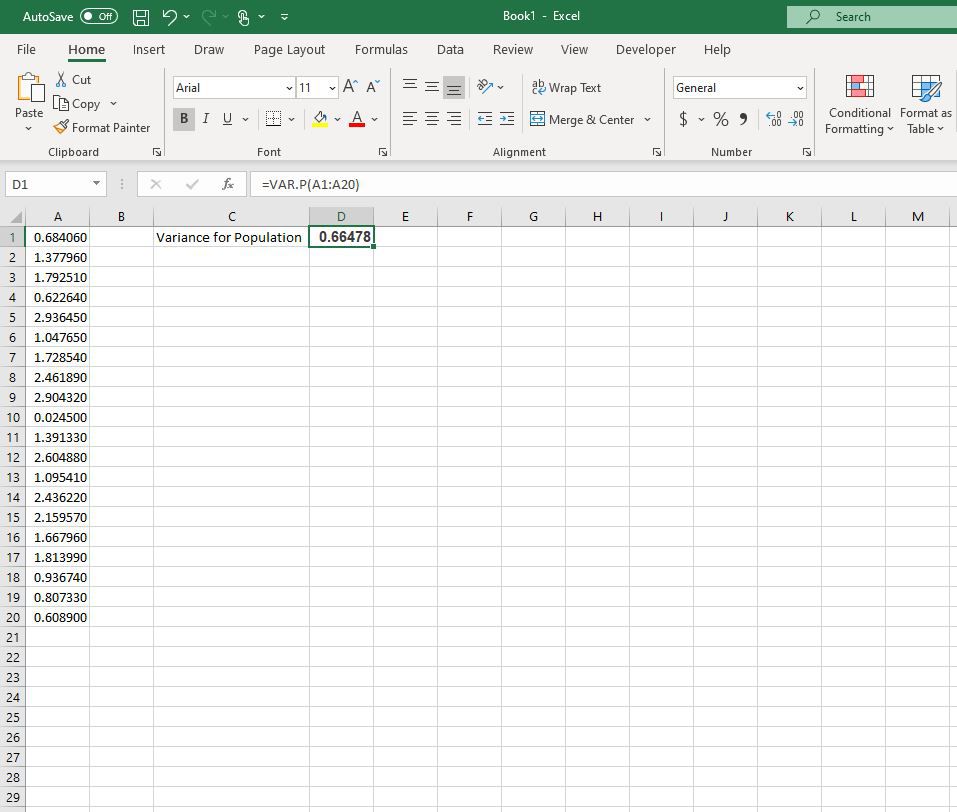 Rozptyl pro populaci v Excelu