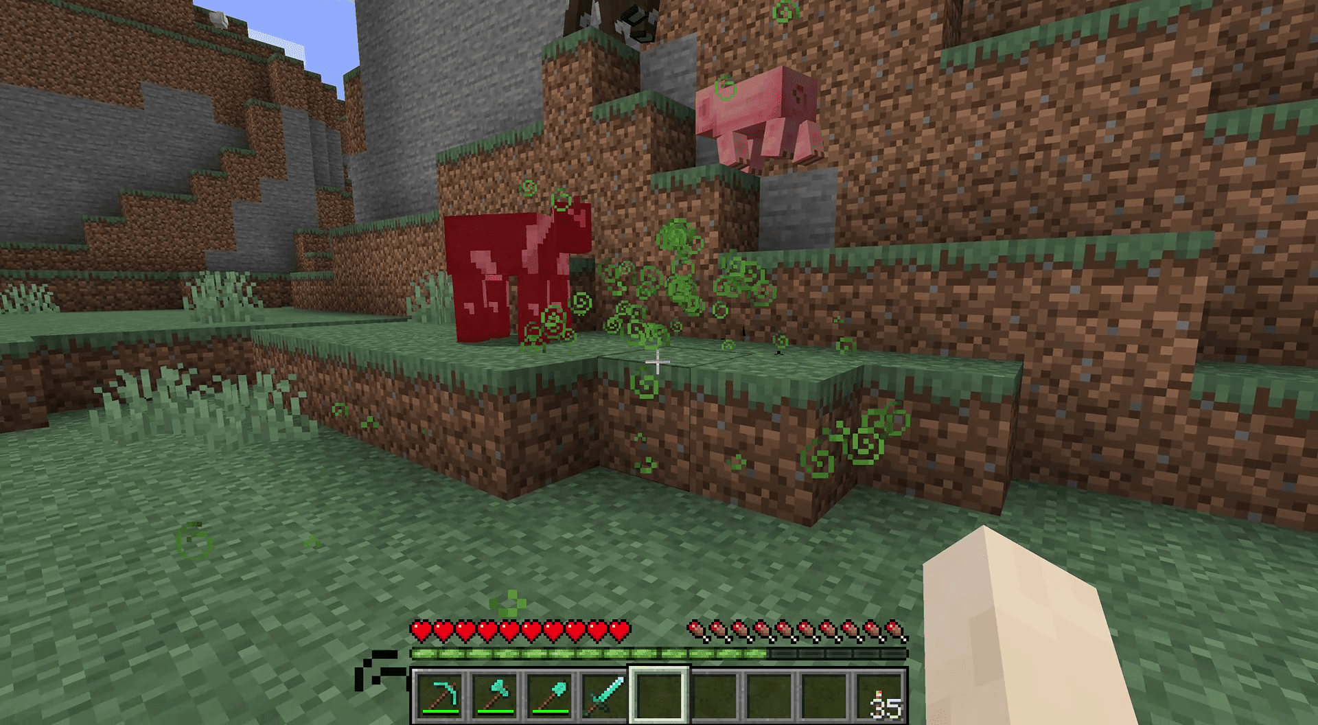 Otrávená kráva a prase v Minecraftu.