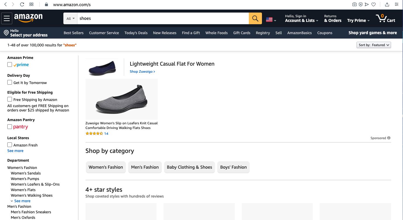 Dostanete se k hledání obuvi na Amazonu