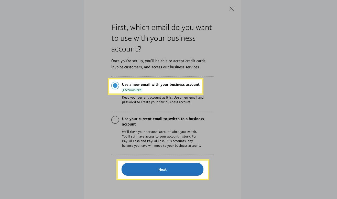 vyberte Použít nový e -mail se svým firemním účtem