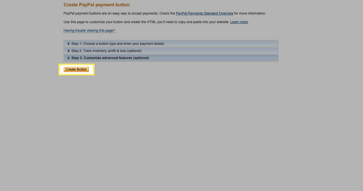 Výběrem tlačítka Vytvořit získáte zdrojový kód tlačítka platby PayPal