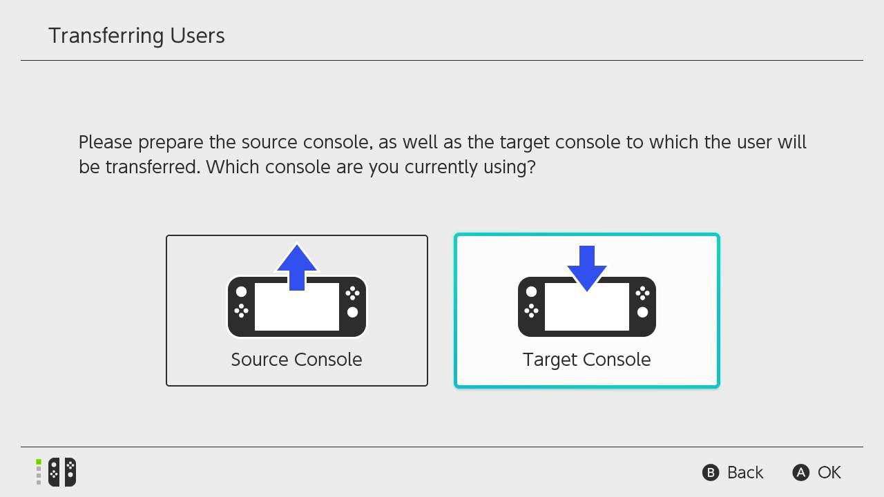 Opakujte kroky 1-4 na druhém systému Switch a poté vyberte Target Console.