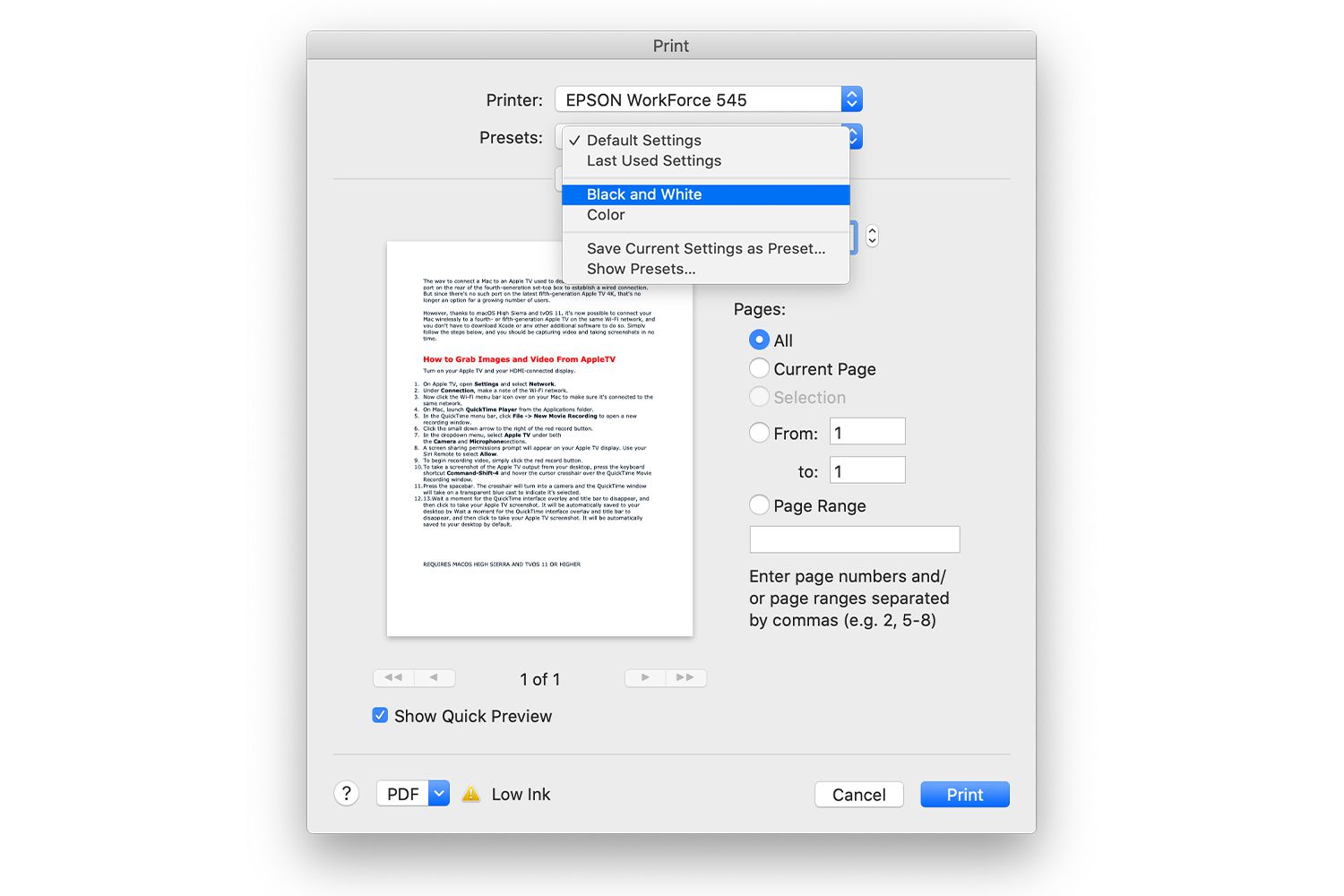 Tisk obrazovky na Macu