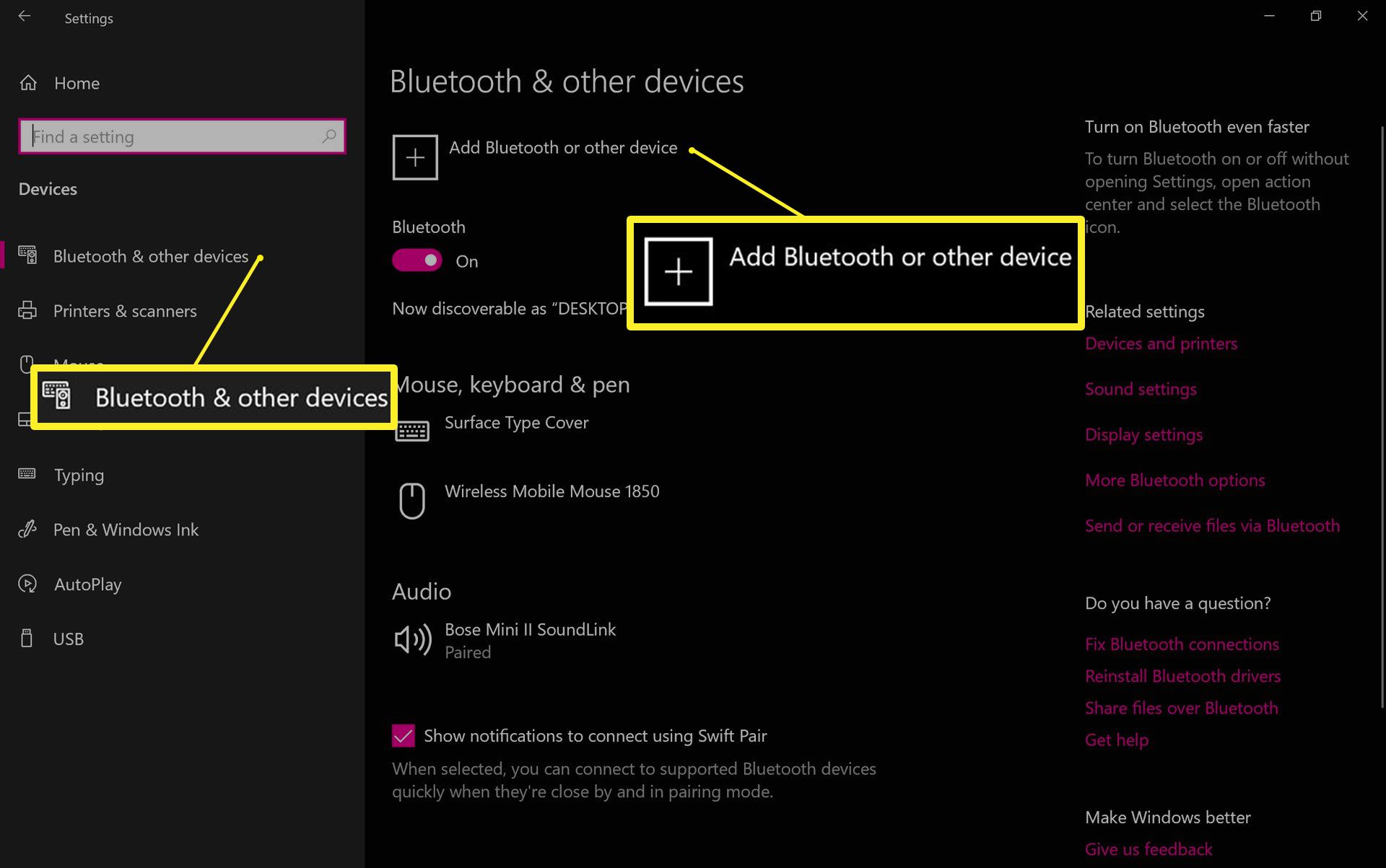 Windows Bluetooth a další zařízení
