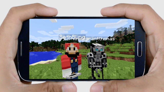 Na smartphonu se zobrazí obrazovka Minecraftu