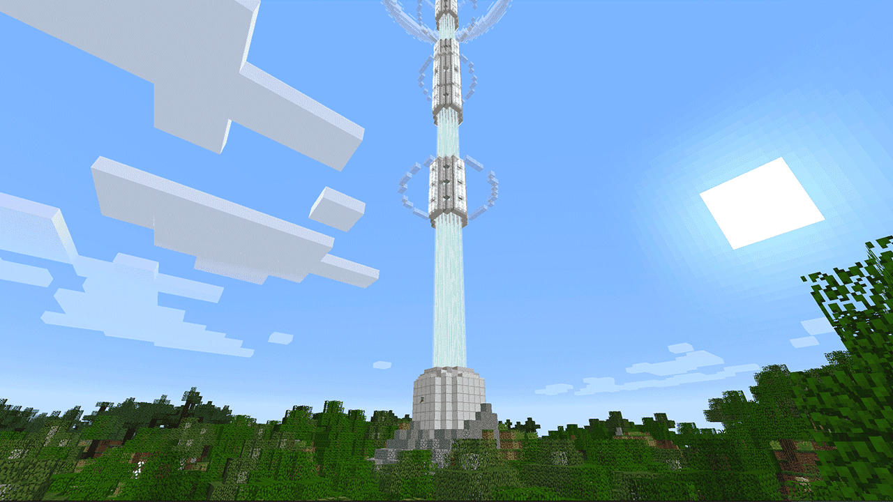 Věž zobrazující obrazovku Minecraftu