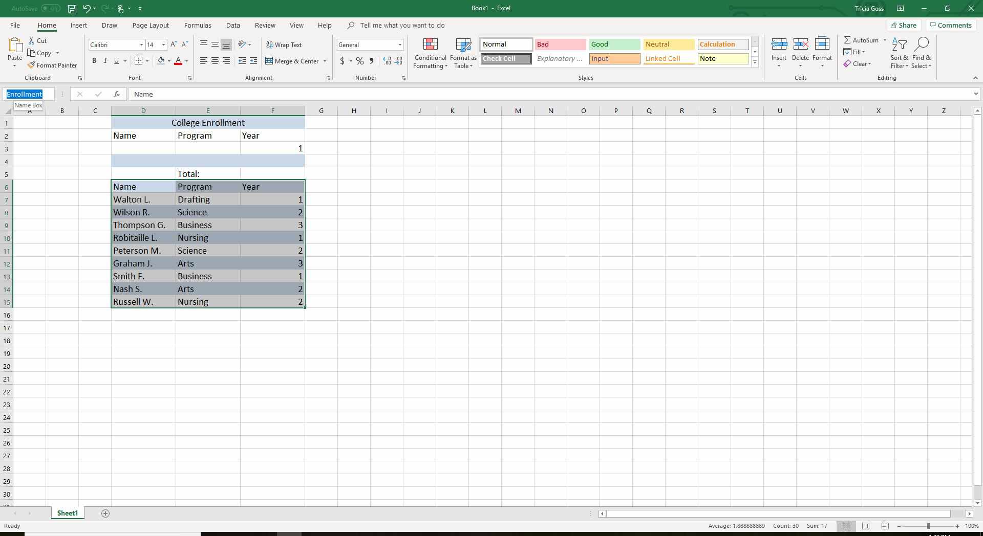 Pojmenujte rozsah v Excelu
