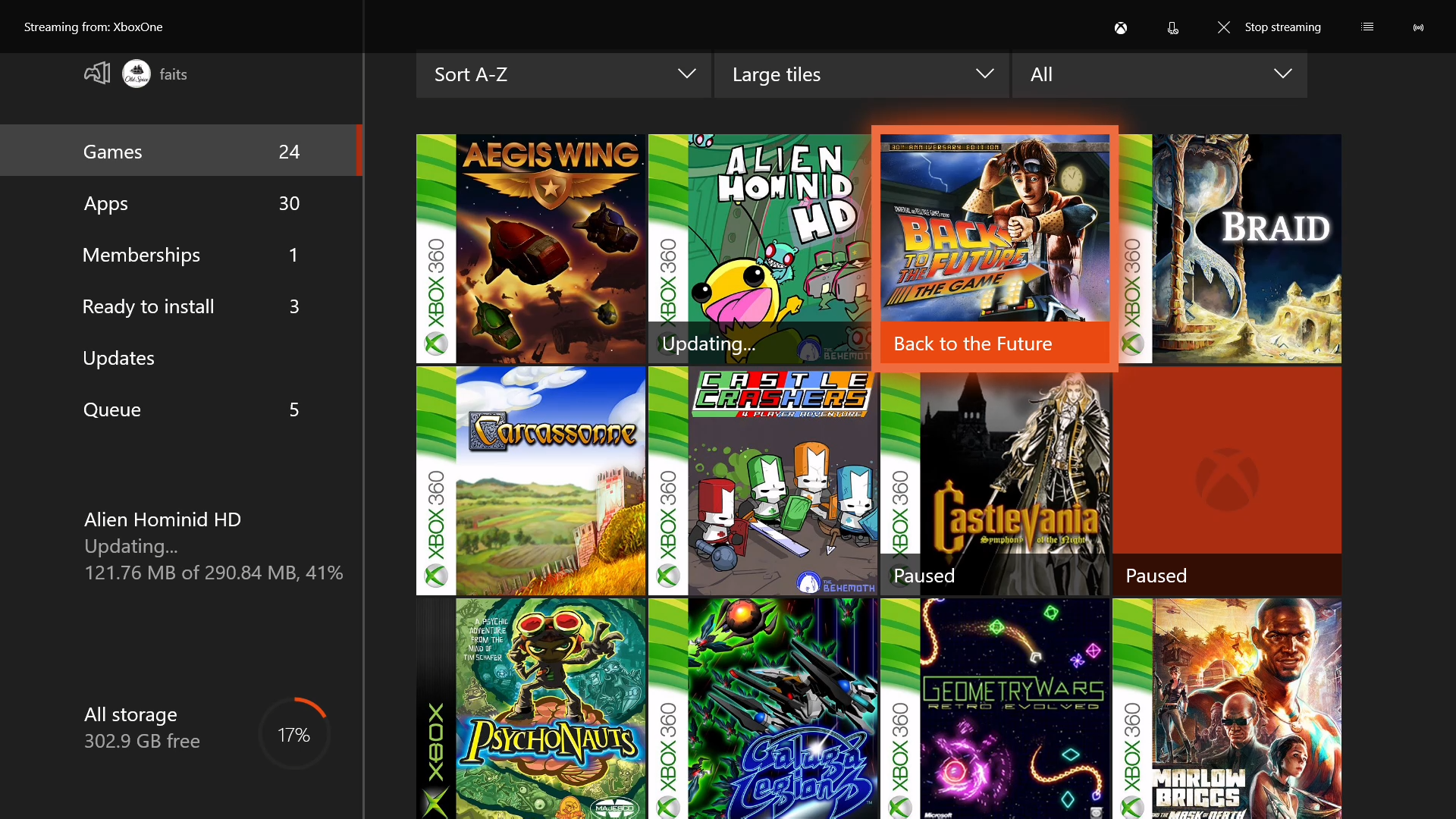 Obrazovka knihovny her pro Xbox One.
