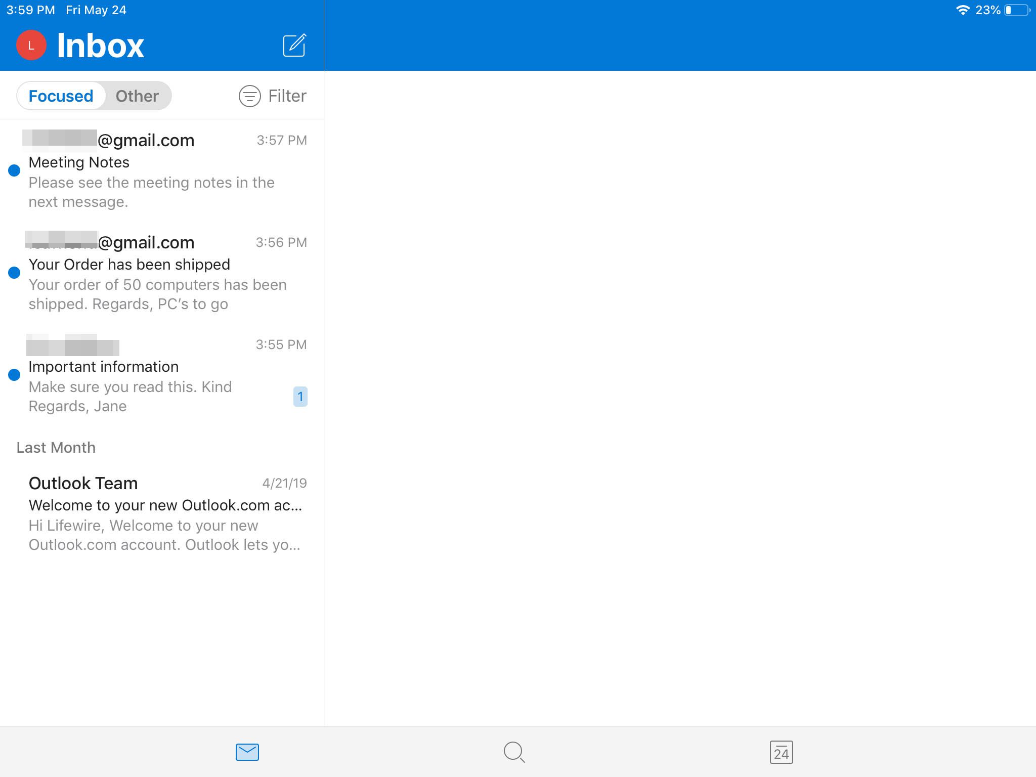 Doručená pošta v Outlooku pro Mac.