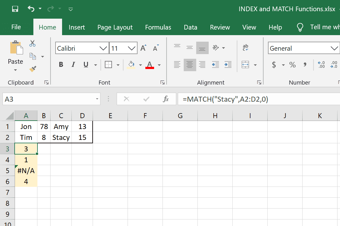 Příklady funkcí MATCH v Excelu