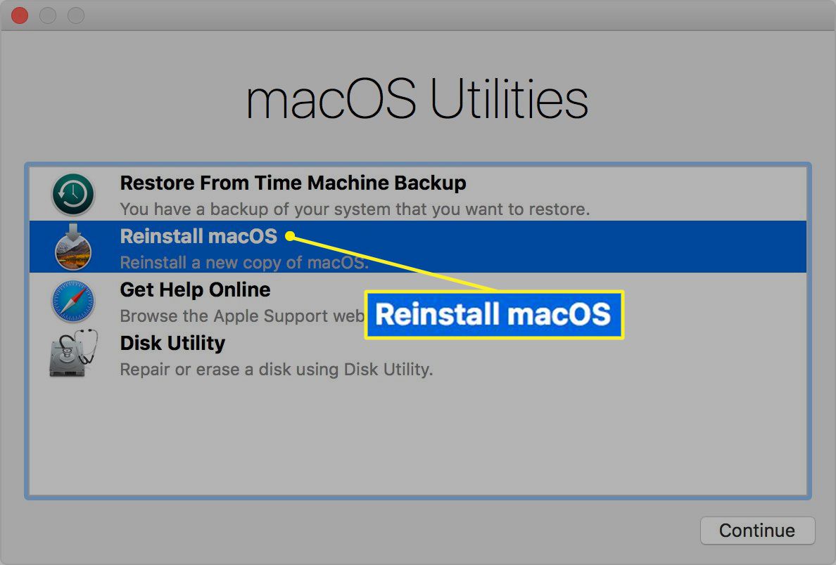 Okno režimu obnovy macOS