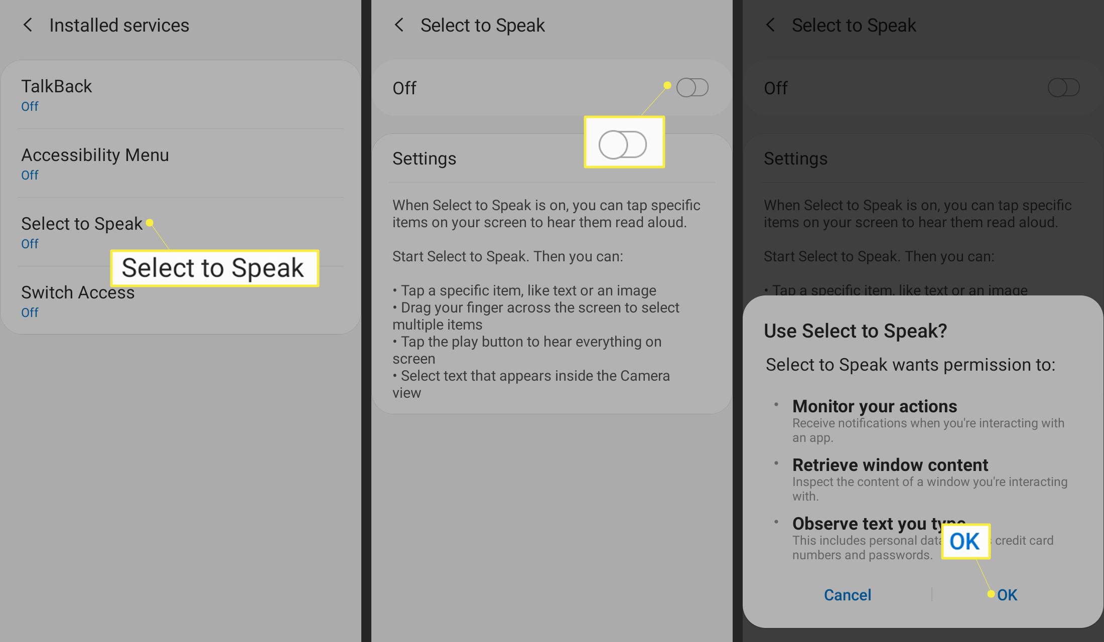 Jak povolit Select to Speak v systému Android