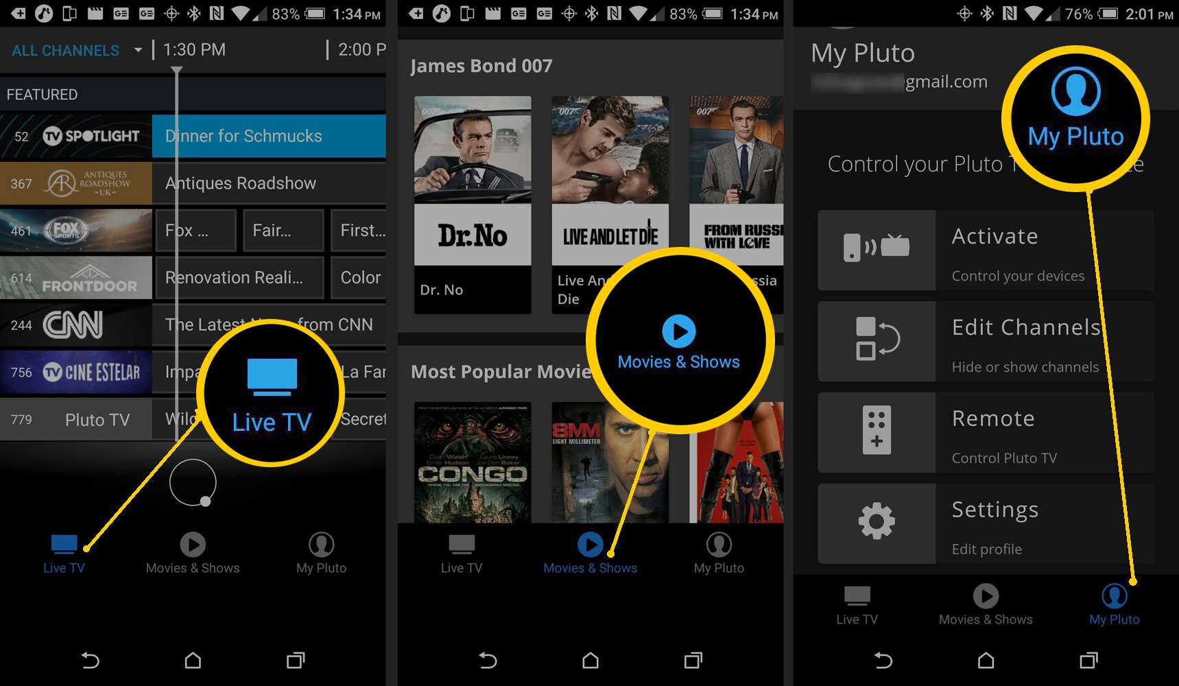 Aplikace pro chytrý telefon Pluto TV - živá televize, filmy a televize, moje televize Pluto