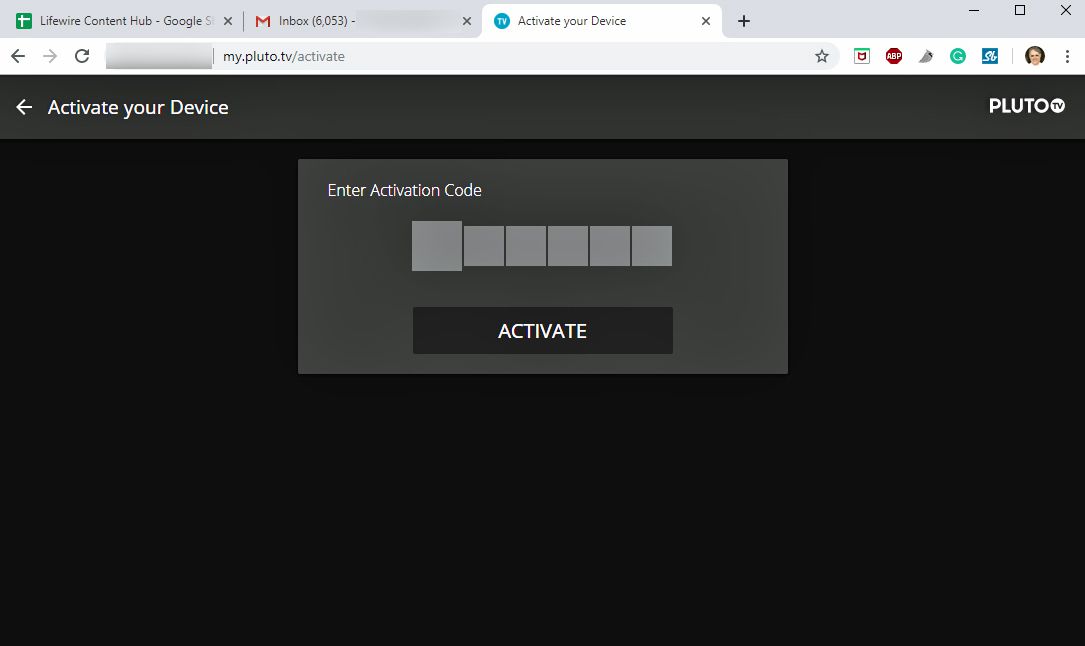 Pluto TV - Aktivujte zadávání kódu pomocí webového prohlížeče na PC