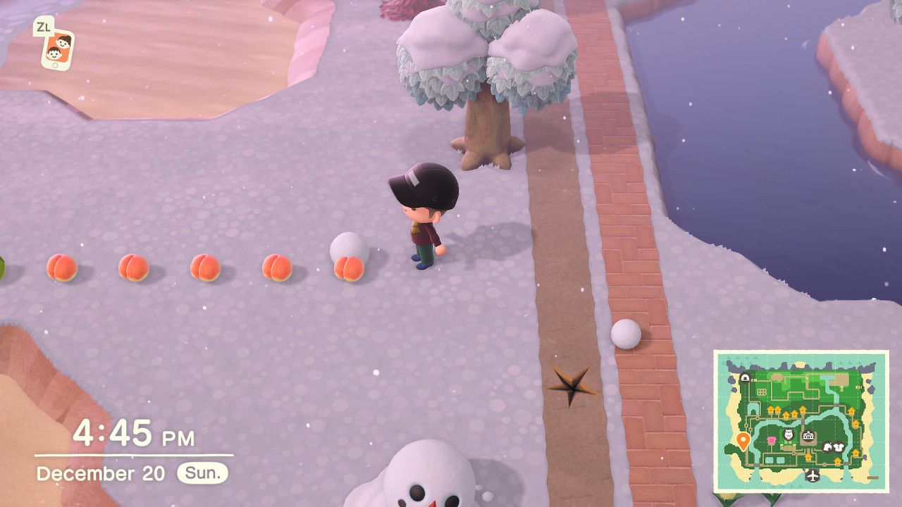 Řada položek pro válcování sněhových koulí v Animal Crossing: New Horizons