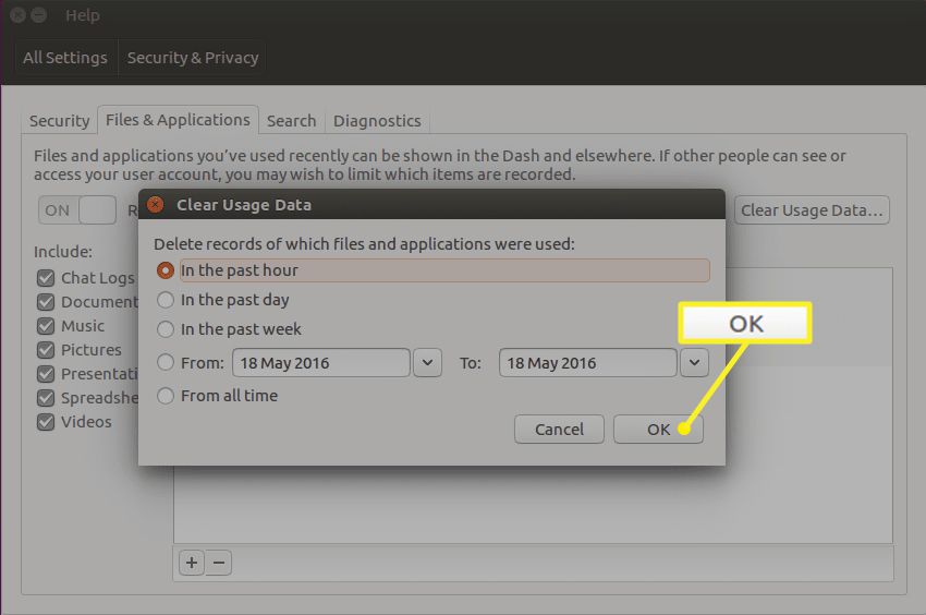 Vymažte možnosti dat o využití v Ubuntu Dash
