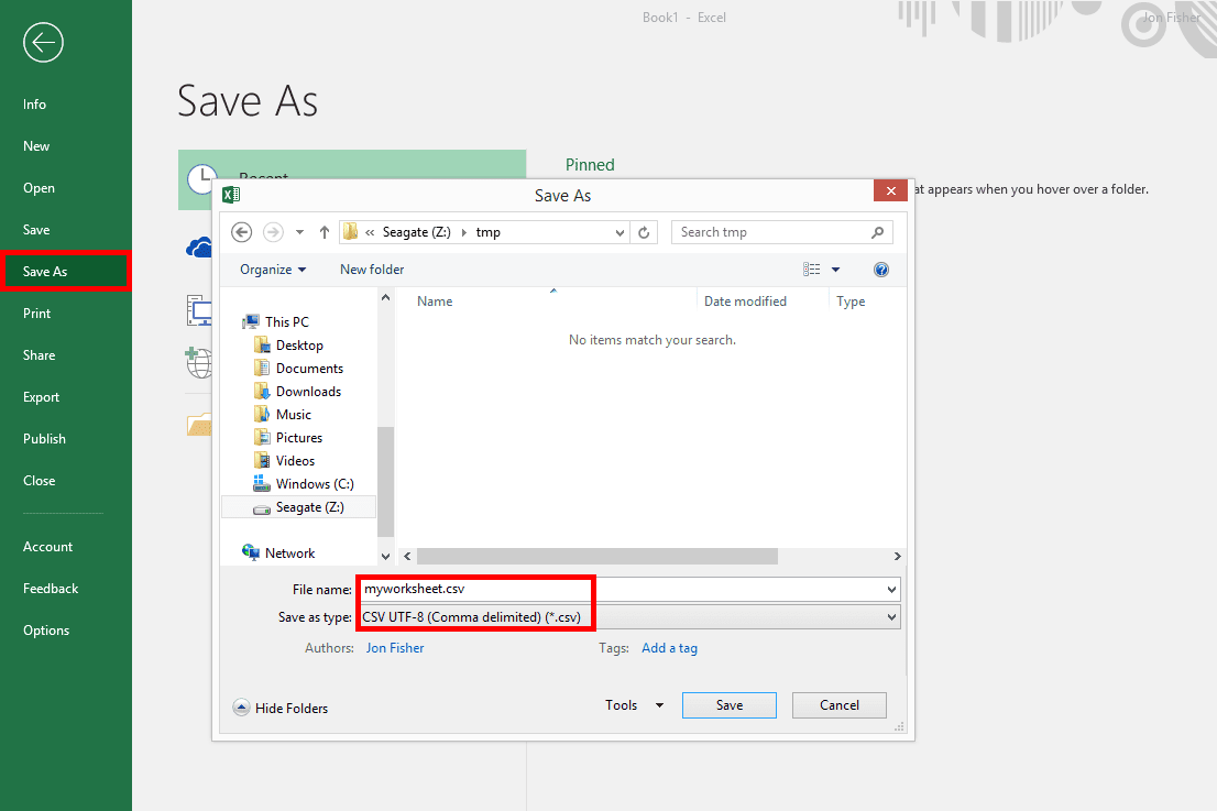Snímek obrazovky ukazující, jak převést soubory XLSX v aplikaci Excel v systému Windows 8
