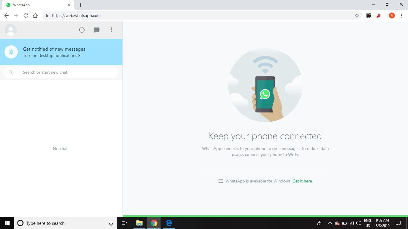 Webový klient WhatsApp běžící v prohlížeči Chrome v systému Windows