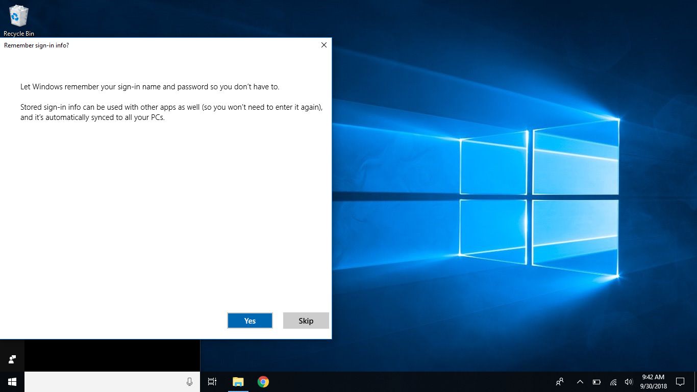 Snímek obrazovky systému Windows, který vyžaduje schválení pro zapamatování přihlášení a synchronizaci nastavení s jinými systémy.