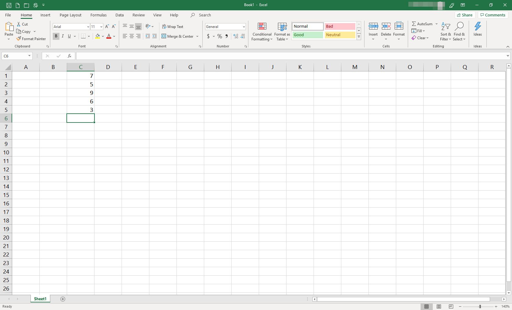 Tabulka MS Excel s některými buňkami naplněnými daty