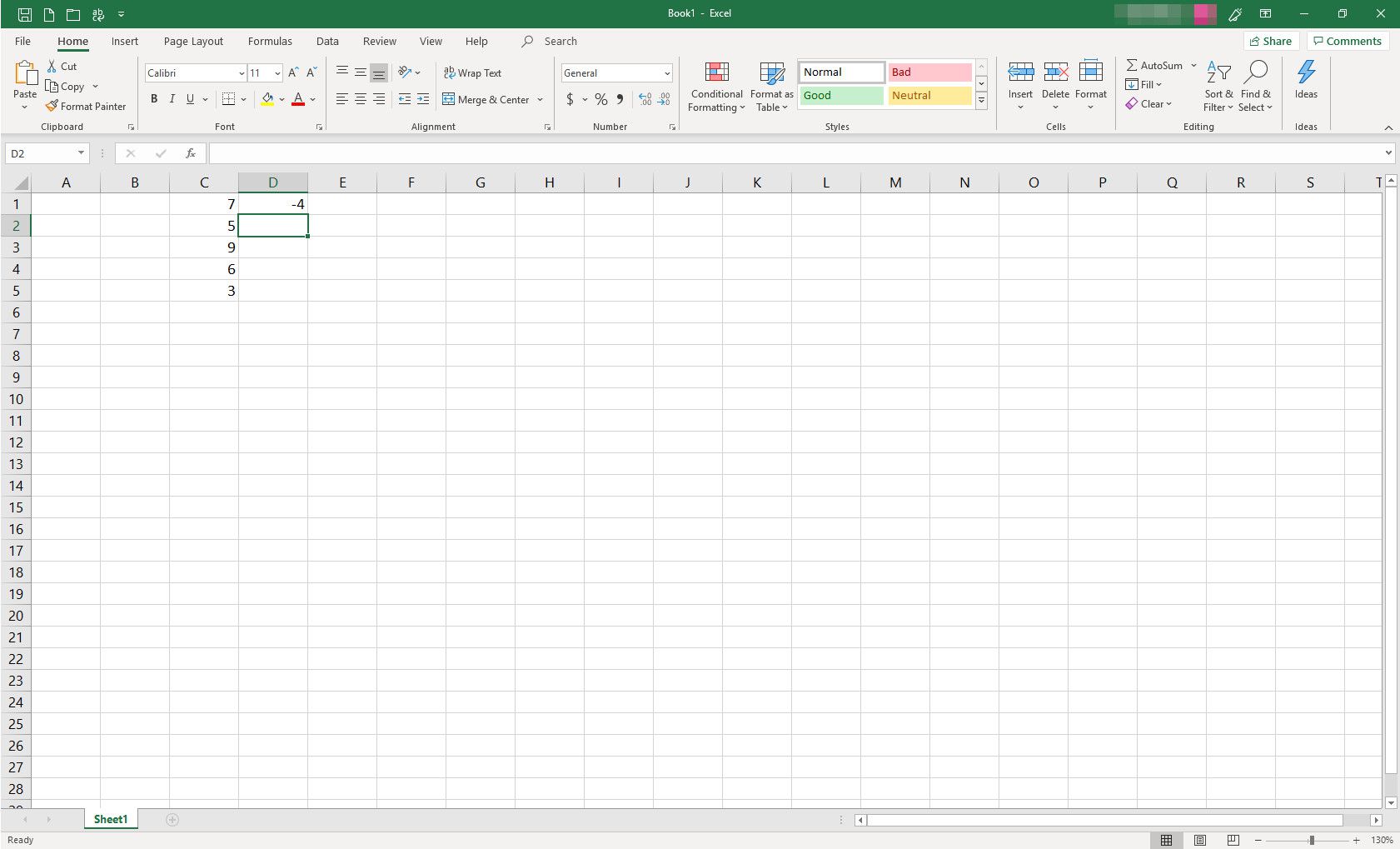 Tabulka MS Excel s některými buňkami naplněnými