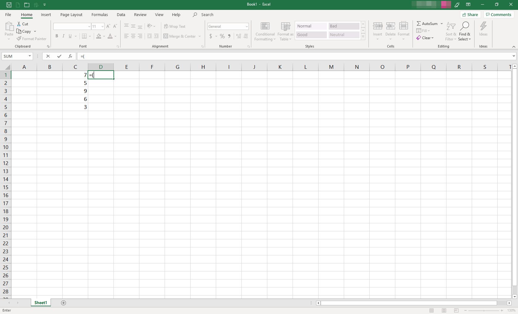 Tabulka MS Excel s probíhajícím vzorcem
