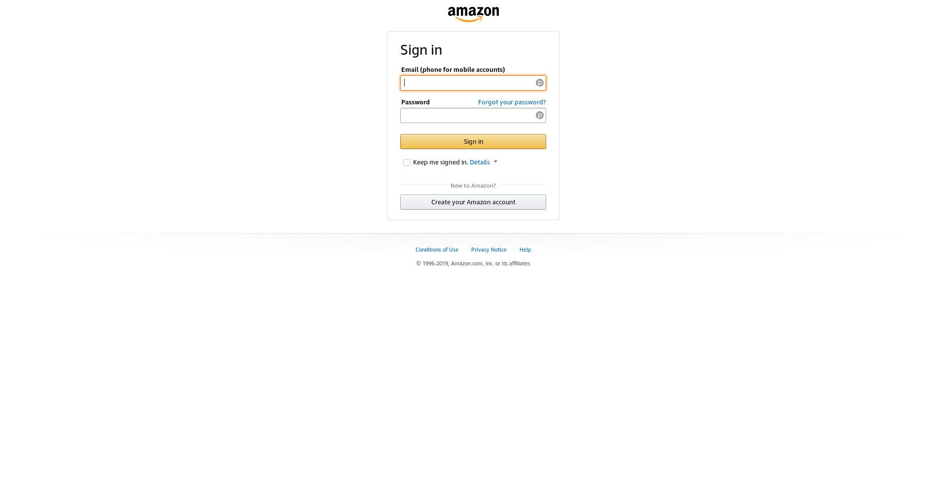 Přihlašovací stránka Amazon