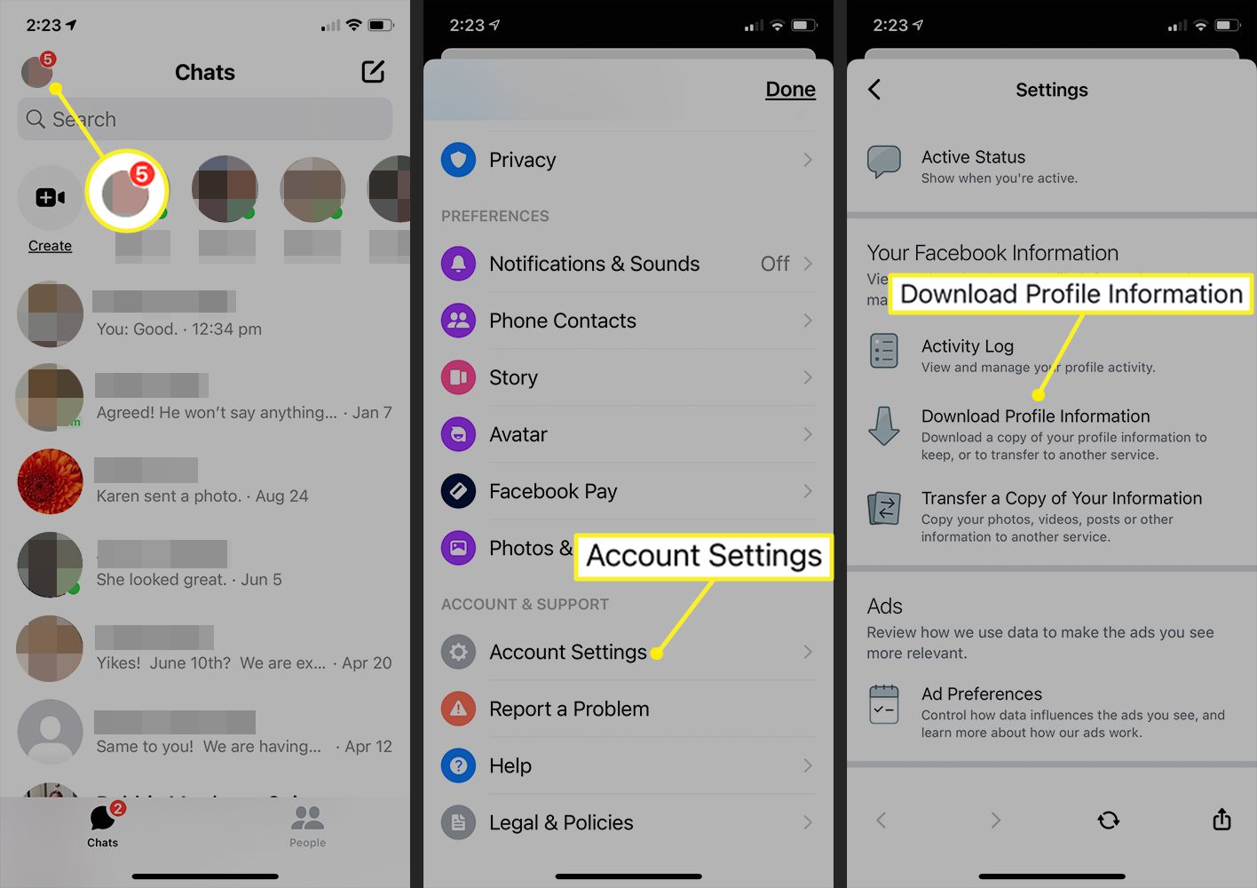 Aplikace Messenger v systému iOS zobrazuje umístění informací ke stažení