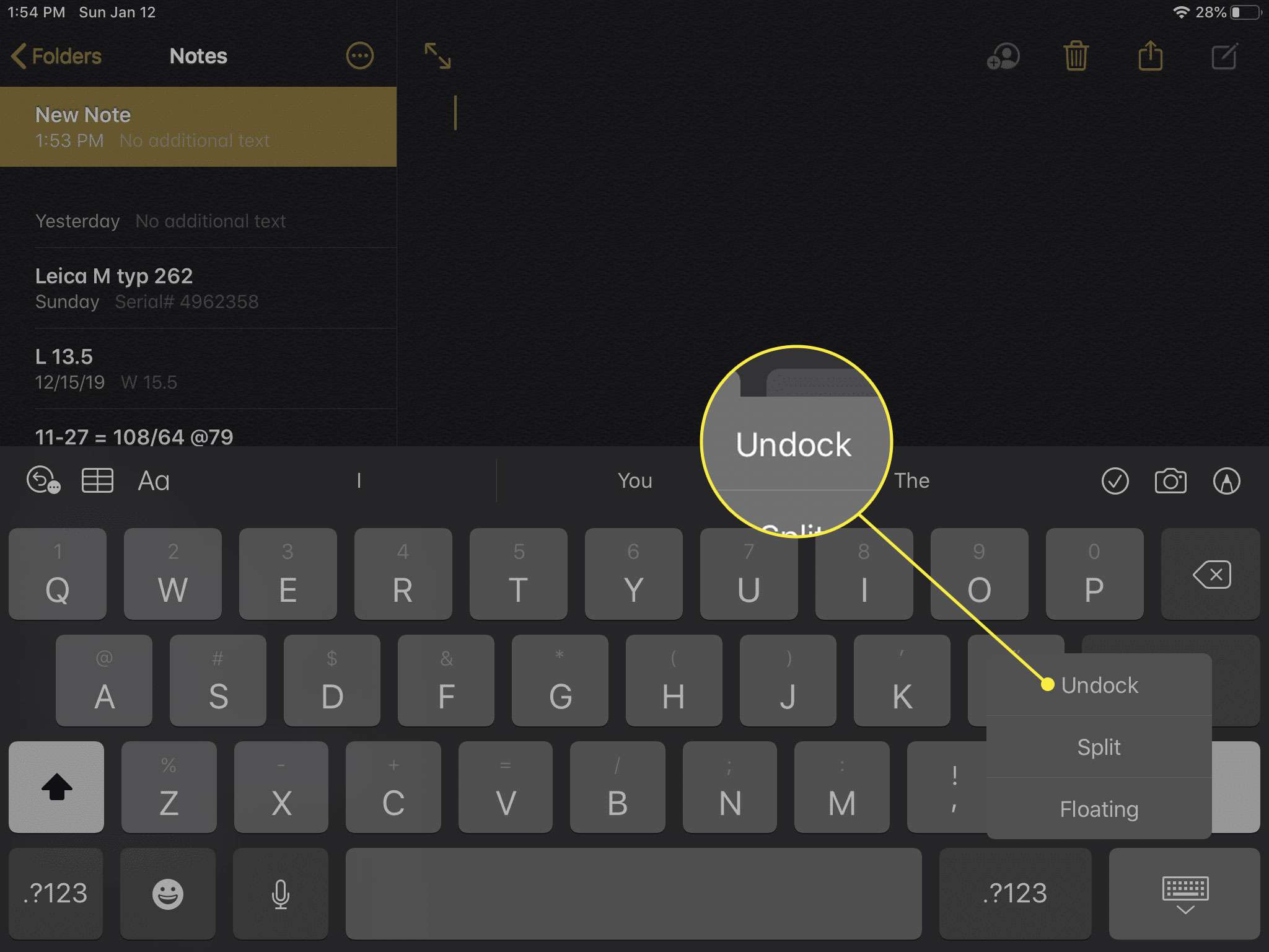Snímek obrazovky klávesnice iPadu se zvýrazněnou možností Odpojit