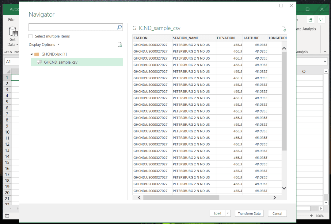 Snímek obrazovky importu externího sešitu aplikace Excel do aplikace Excel