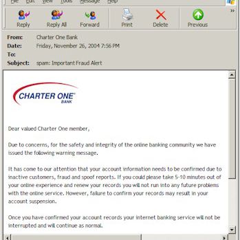 Phishingový e -mail Charter One Bank
