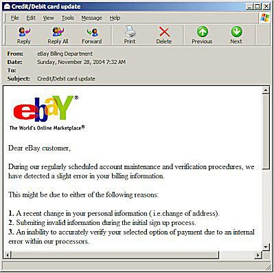 eBay phishingový podvod