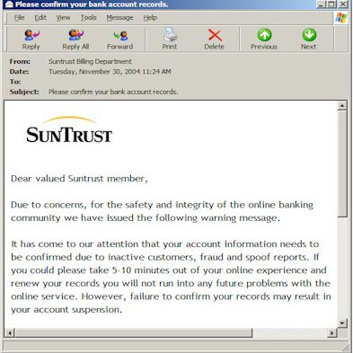 Phishingový e -mail SunTrust