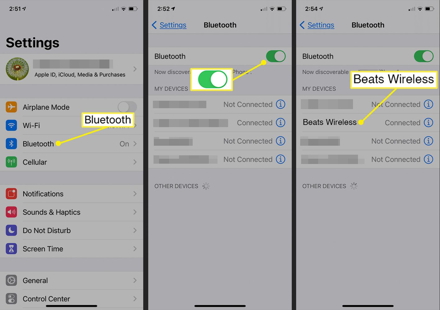 Obrazovka aktivace Bluetooth na iOS