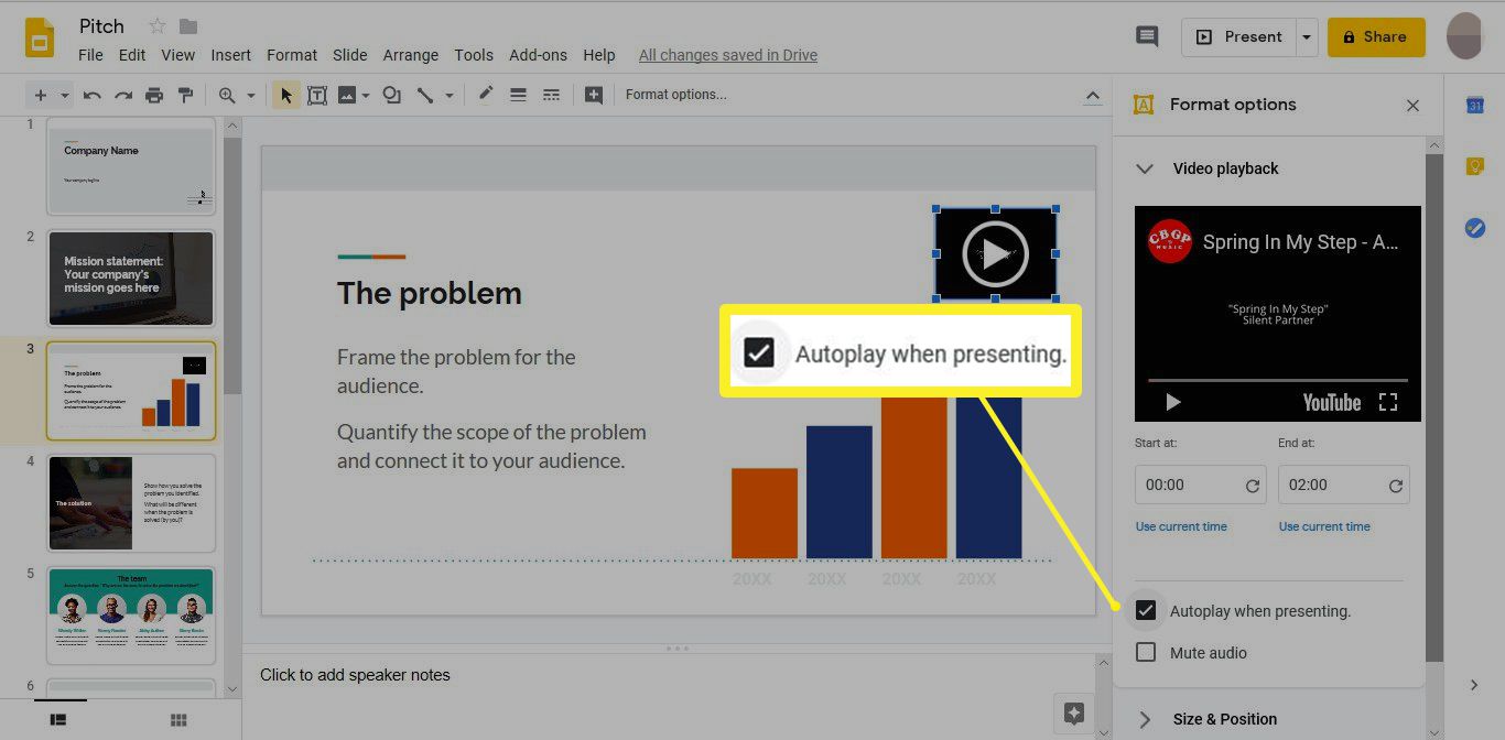 Automatické přehrávání při prezentaci možnosti v Prezentacích Google
