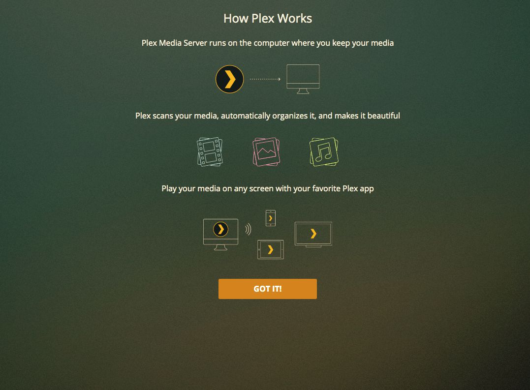 Přečtěte si stránku Jak funguje Plex a poté vyberte možnost Got It.